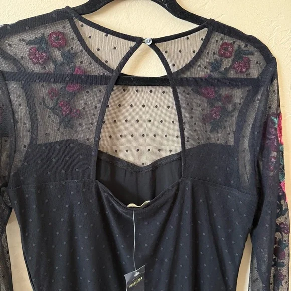 Hollister Black Mesh Floral Dress – Size Large, NWT - Picture 6 of 9